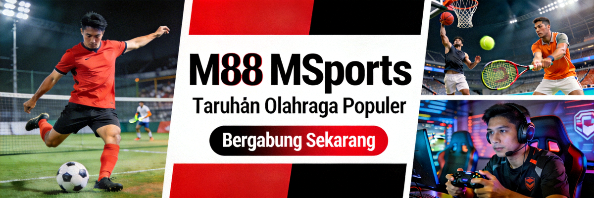 Tampilan hero banner M88 MSports menampilkan berbagai pertandingan olahraga populer untuk ditaruhkan